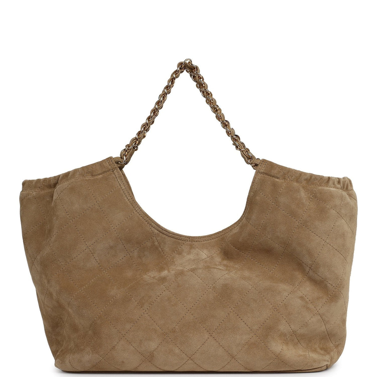 Chanel Small CC Cabas Hobo Bag Dark Beige Suede Gold Hardware