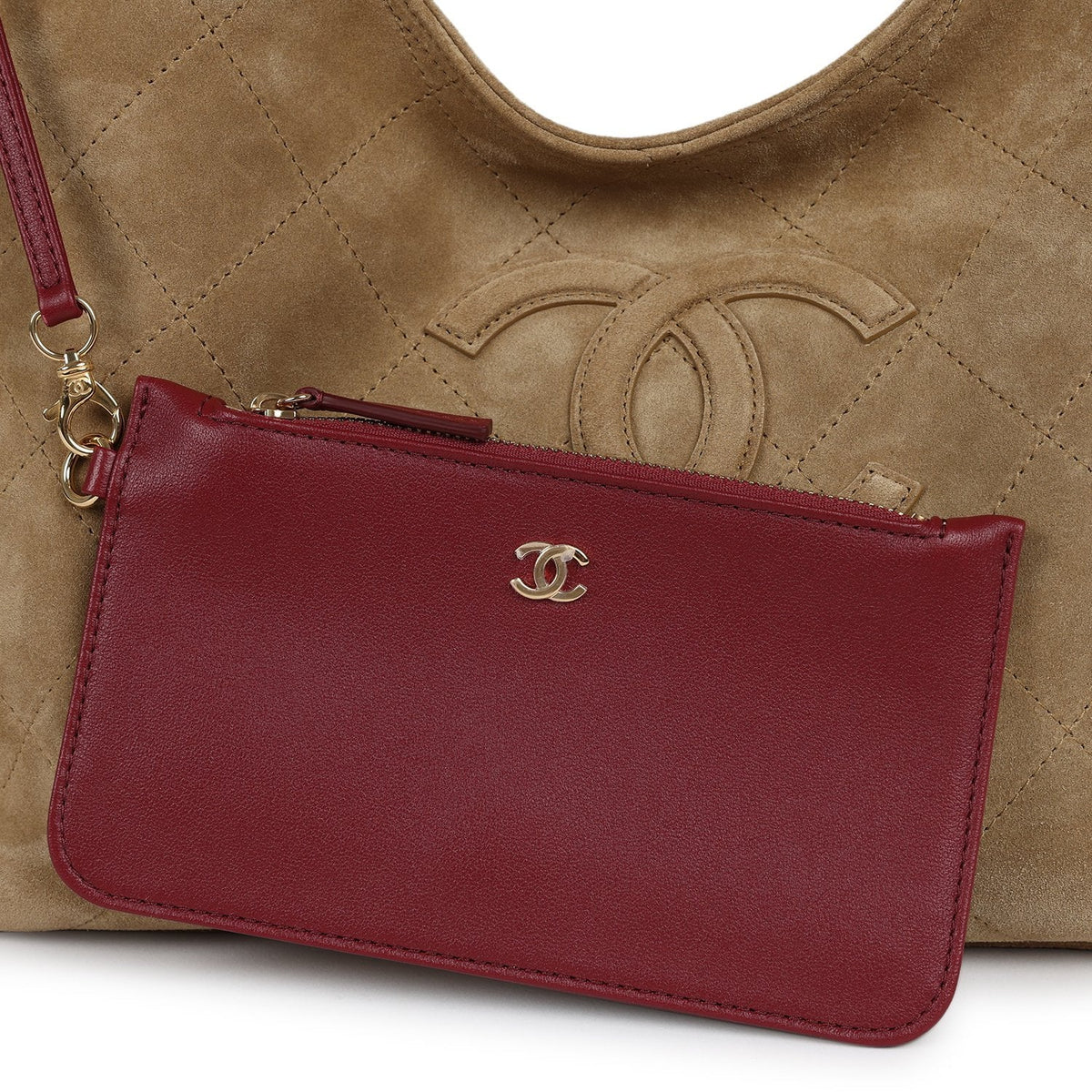 Chanel Small CC Cabas Hobo Bag Dark Beige Suede Gold Hardware