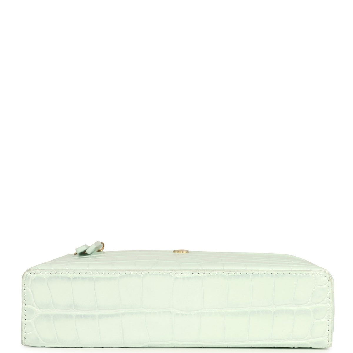 Chanel Top Handle Long Vanity Case with Chain Mint Croc Embossed Calfskin Gold Hardware