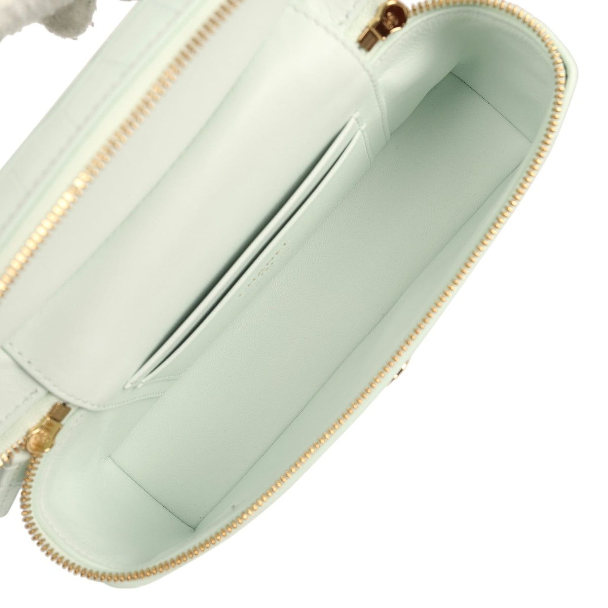 Chanel Top Handle Long Vanity Case with Chain Light Blue Croc Embossed Calfskin Gold Hardware