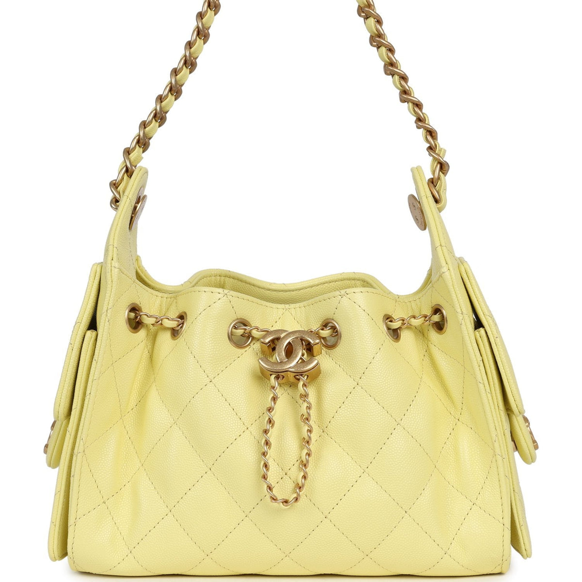 Chanel Mini 25 Hobo Bag Light Yellow Caviar Antique Gold Hardware