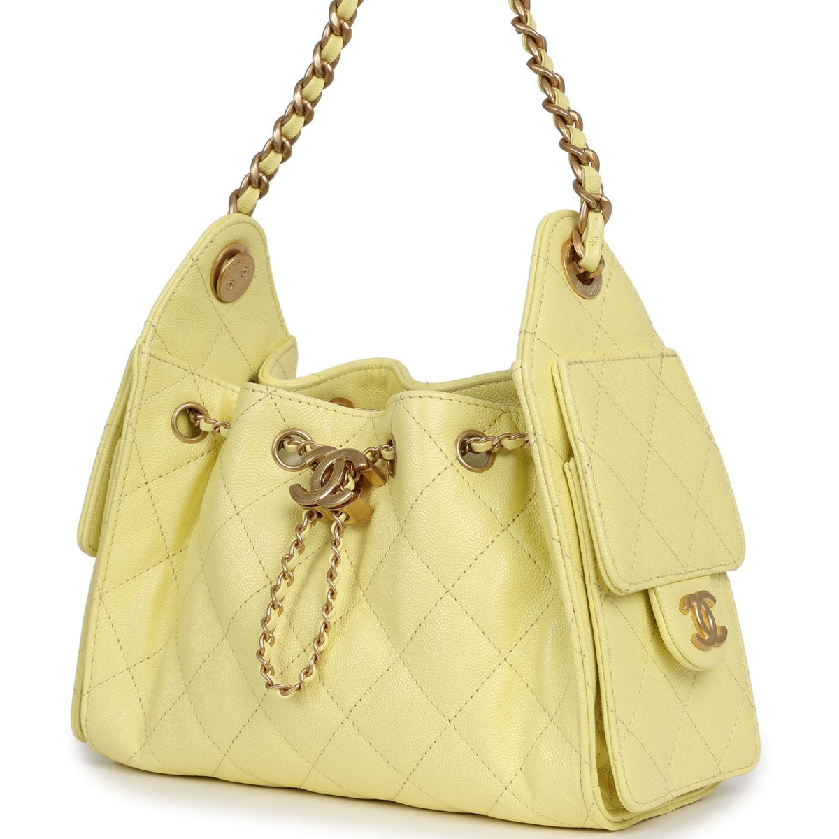 Chanel Mini 25 Hobo Bag Light Yellow Caviar Antique Gold Hardware