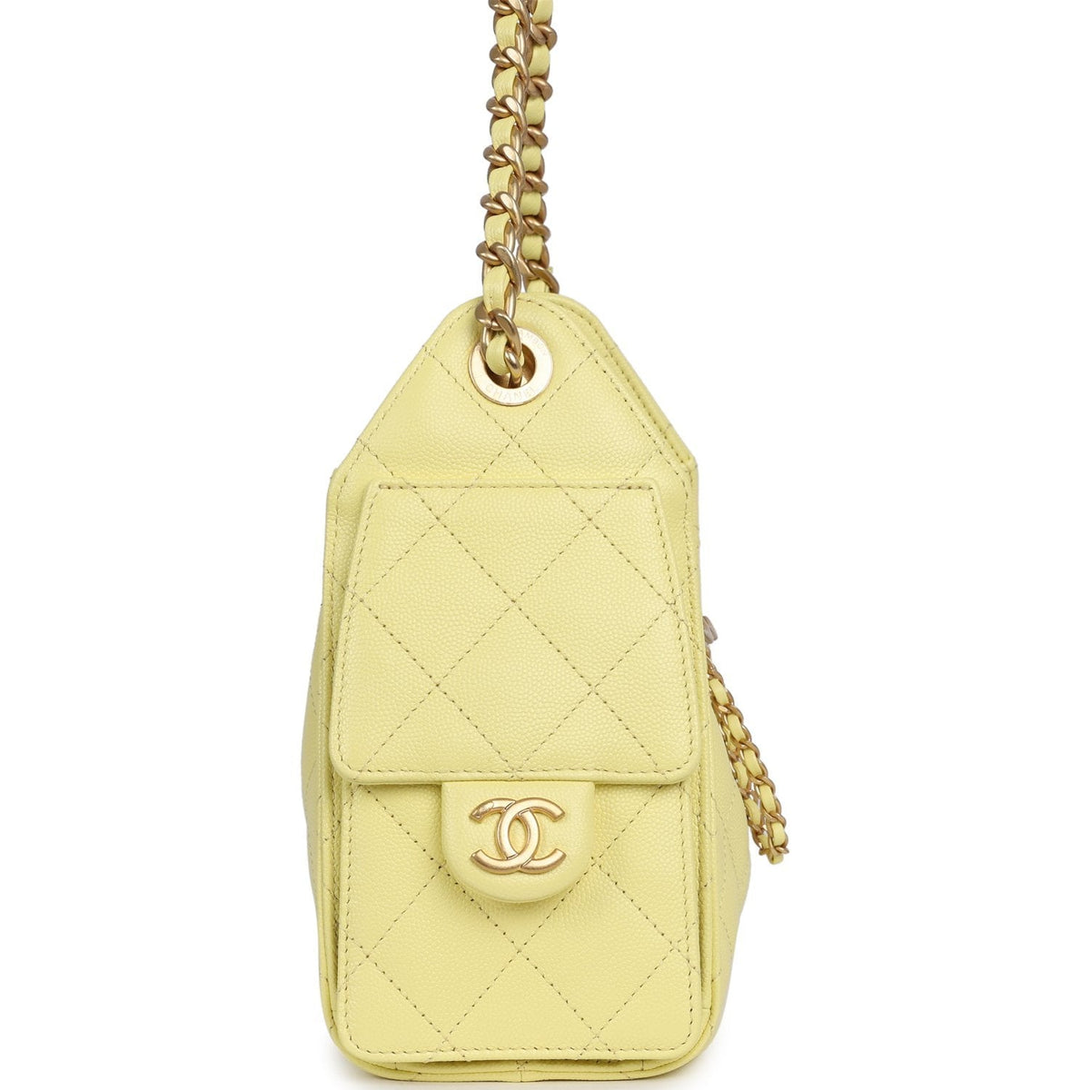 Chanel Mini 25 Hobo Bag Light Yellow Caviar Antique Gold Hardware