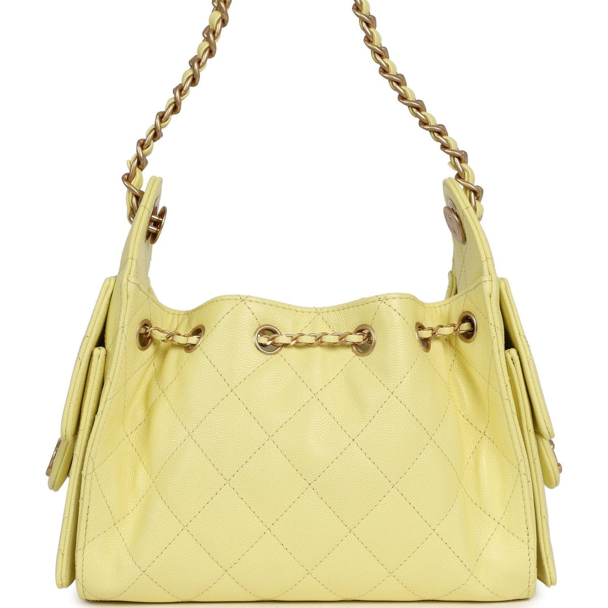Chanel Mini 25 Hobo Bag Light Yellow Caviar Antique Gold Hardware