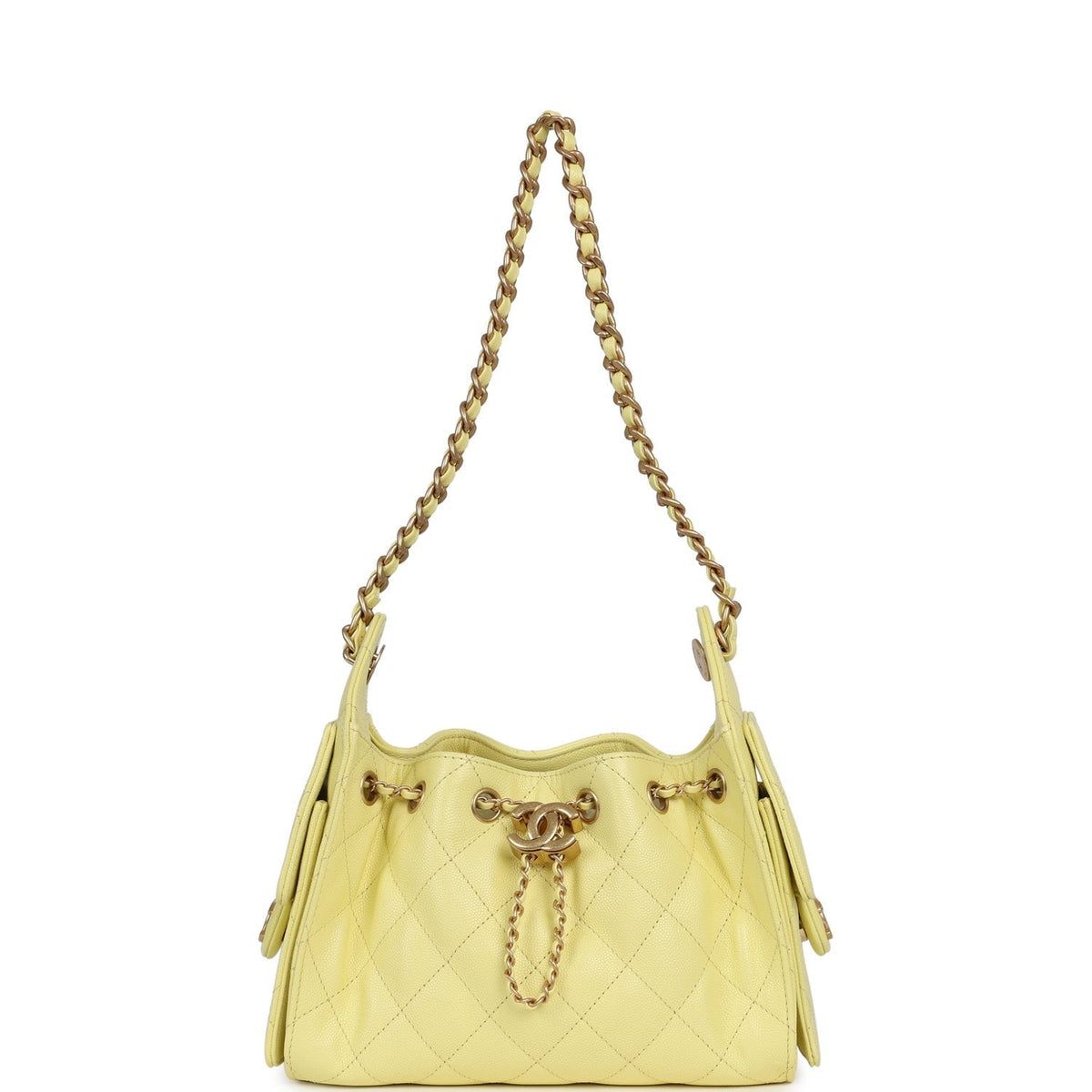 Chanel Mini 25 Hobo Bag Light Yellow Caviar Antique Gold Hardware