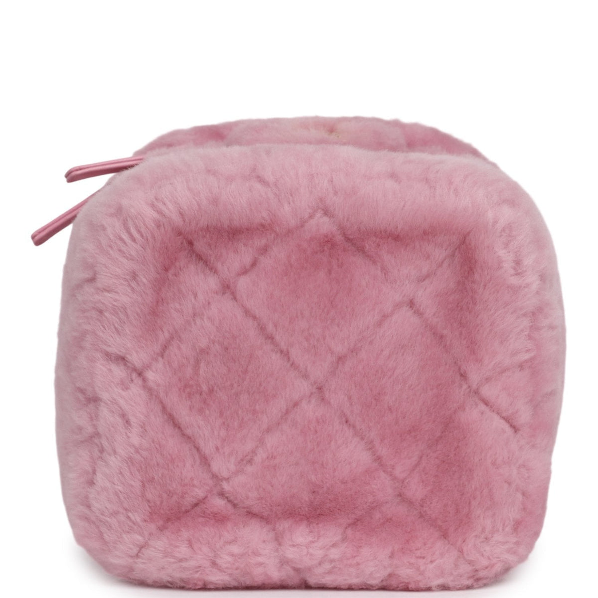 Pre-owned Chanel Small Top Handle Square Vanity Case With Chain Pink Shearling Lambskin Gold Hardware