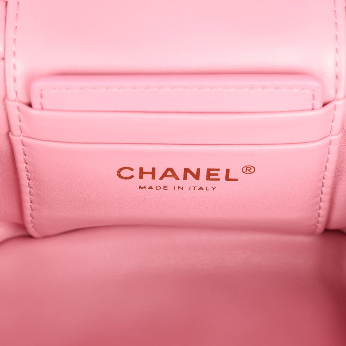 Pre-owned Chanel Small Top Handle Square Vanity Case With Chain Pink Shearling Lambskin Gold Hardware
