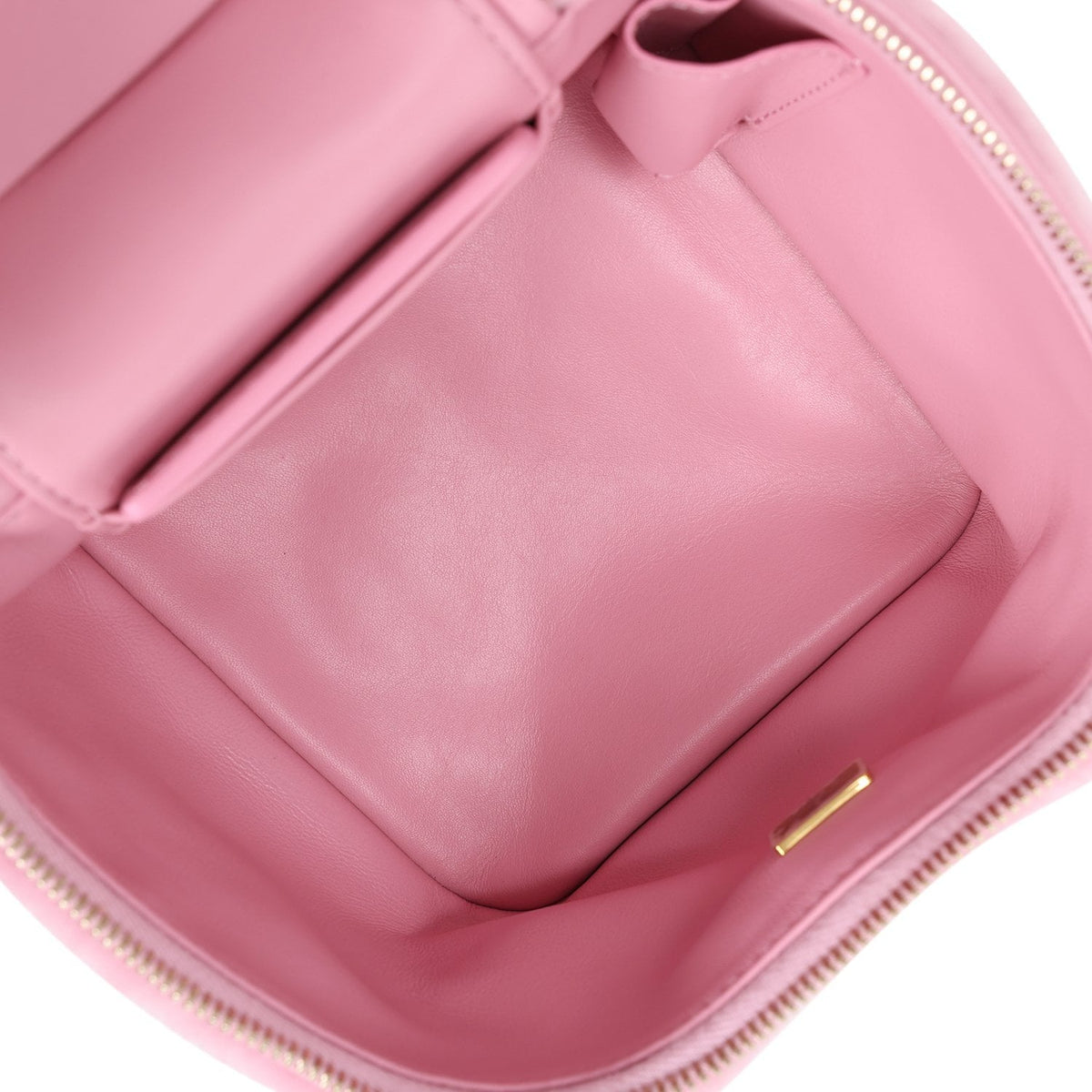 Pre-owned Chanel Small Top Handle Square Vanity Case With Chain Pink Shearling Lambskin Gold Hardware