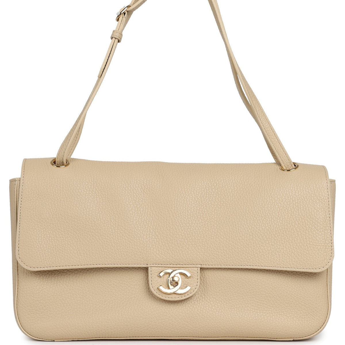 Chanel Maxi "Souplissimo" Small Flap Bag Light Beige Grained Calfskin Gold Hardware