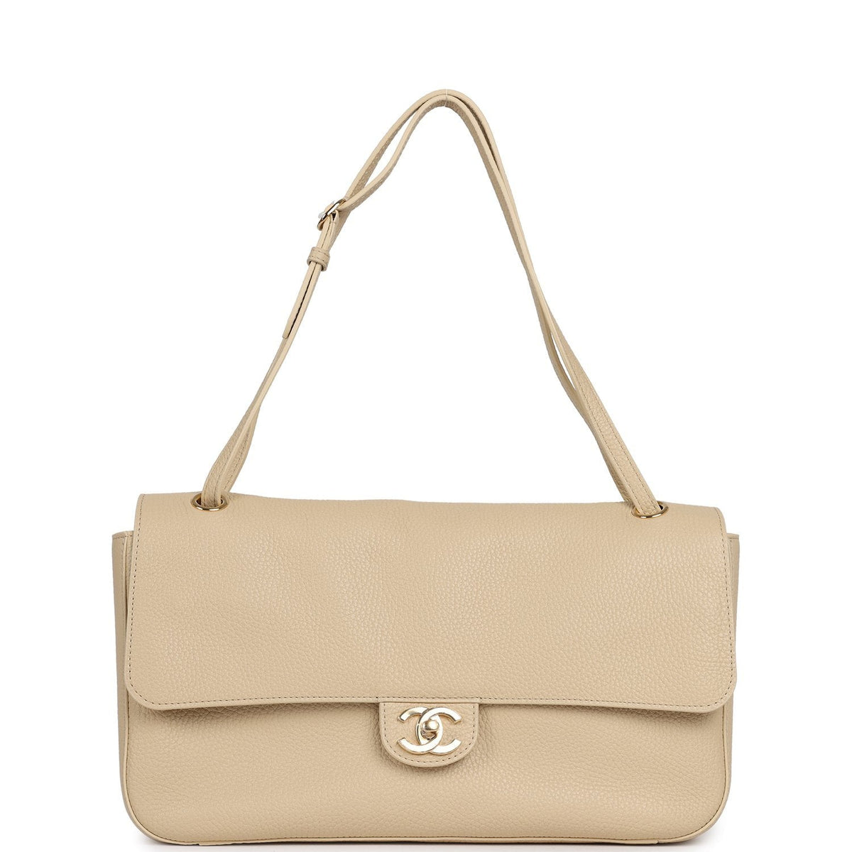 Chanel Maxi "Souplissimo" Small Flap Bag Light Beige Grained Calfskin Gold Hardware