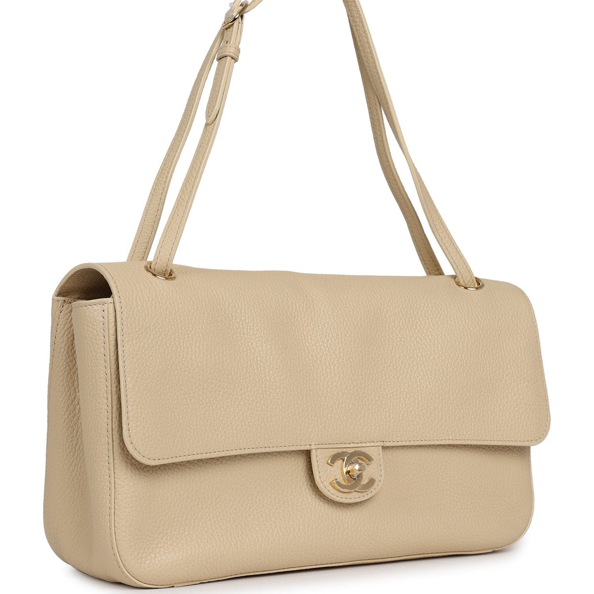 Chanel Maxi "Souplissimo" Small Flap Bag Light Beige Grained Calfskin Gold Hardware