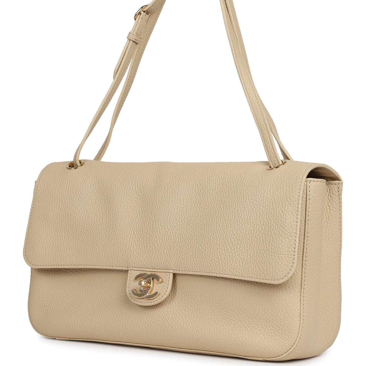 Chanel Maxi "Souplissimo" Small Flap Bag Light Beige Grained Calfskin Gold Hardware