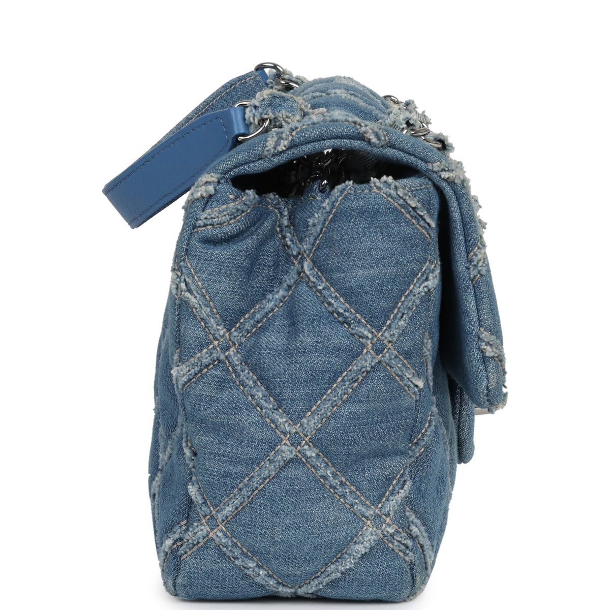 Pre-owned Chanel Medium Distressed Flap Bag Blue Denim Silver Hardware