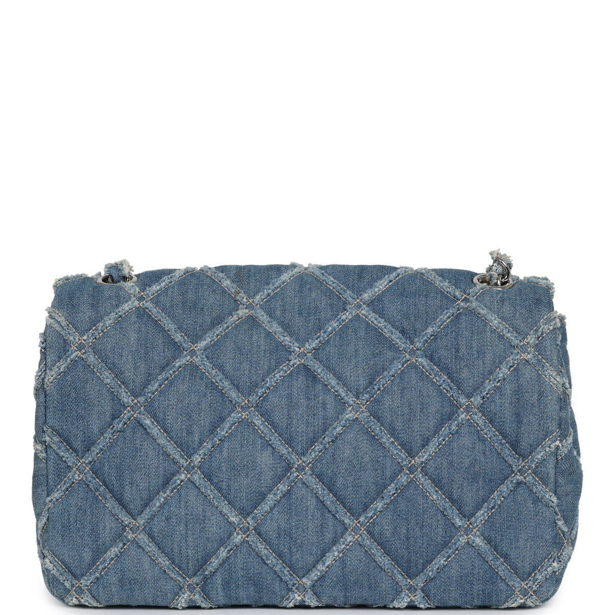 Pre-owned Chanel Medium Distressed Flap Bag Blue Denim Silver Hardware