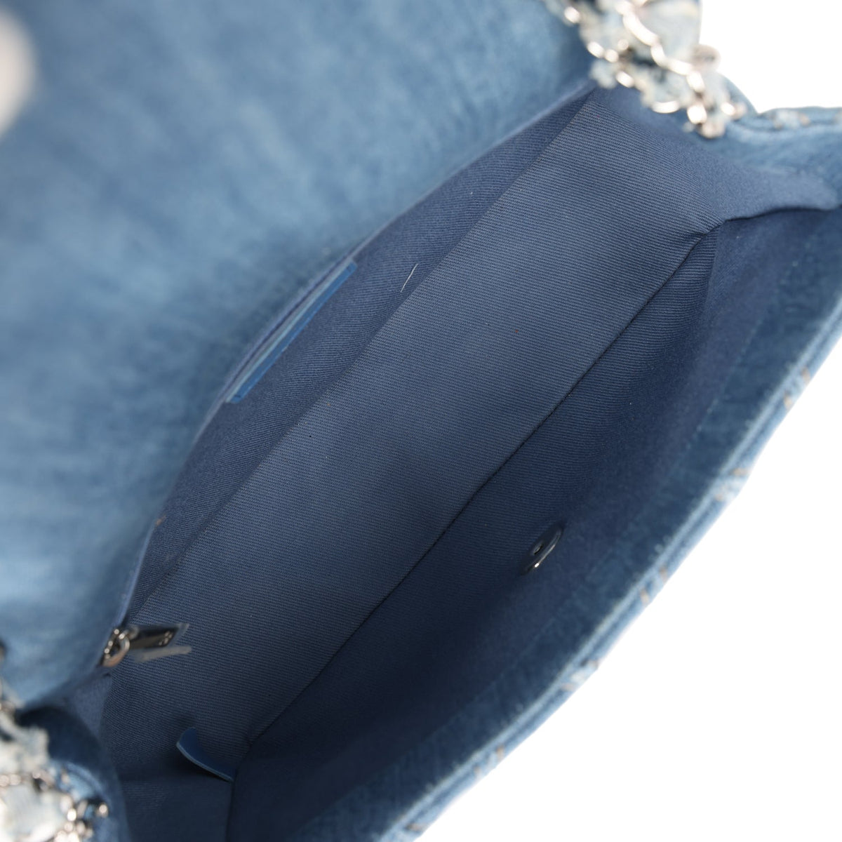 Pre-owned Chanel Medium Distressed Flap Bag Blue Denim Silver Hardware