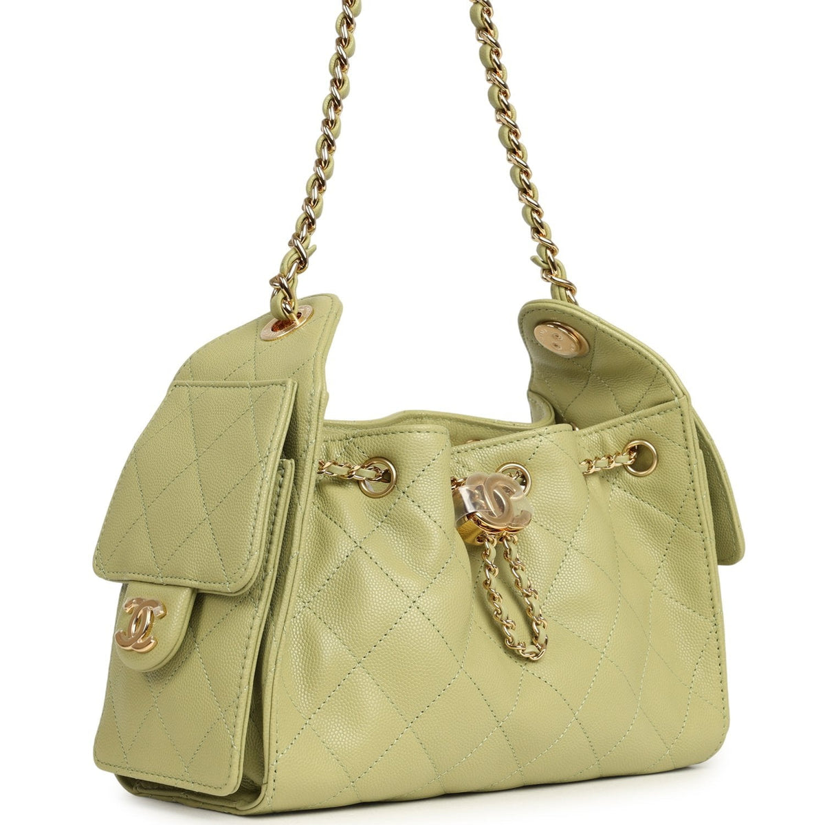 Chanel Mini 25 Hobo Bag Green Caviar Gold Hardware