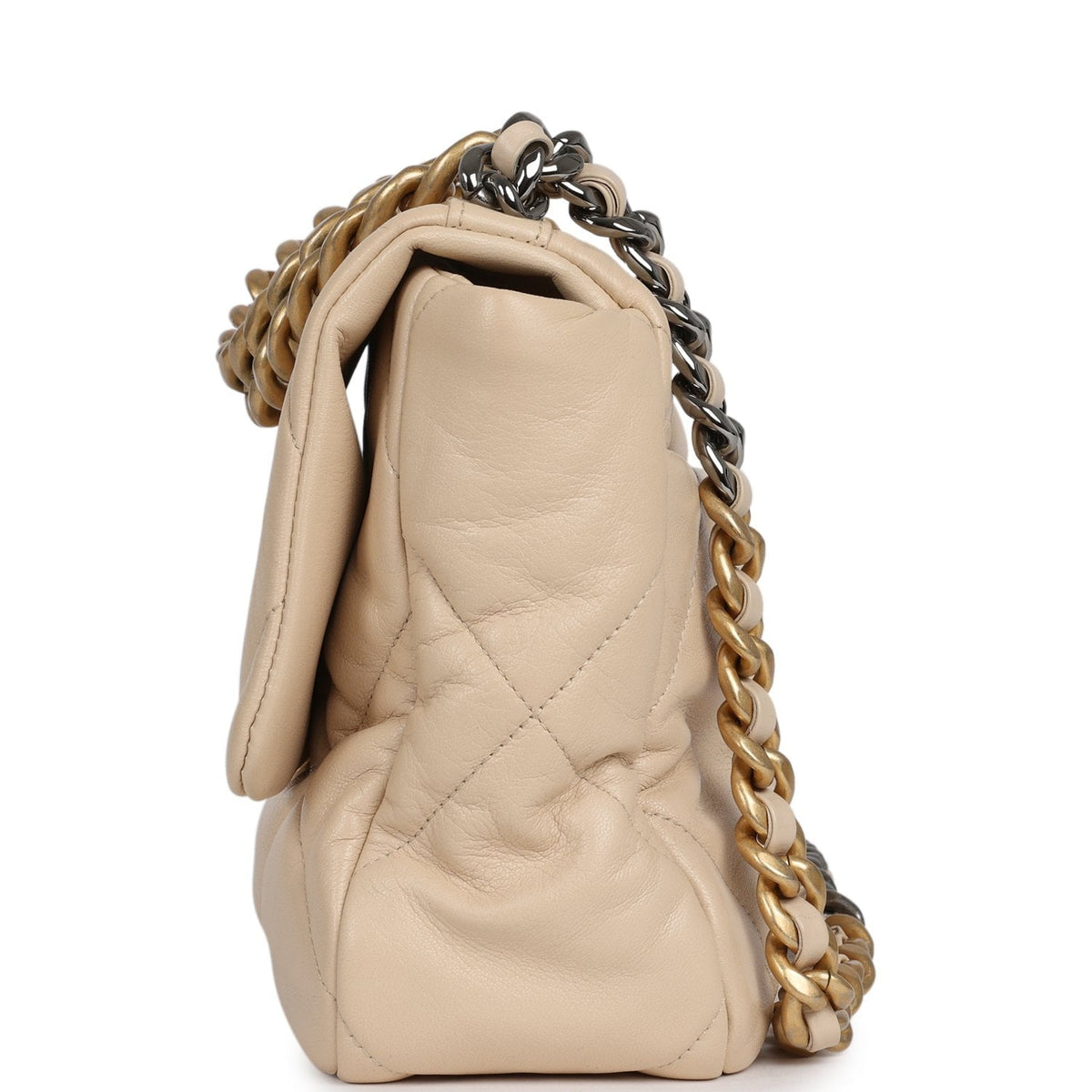Pre-owned Chanel Large 19 Flap Bag Beige Shiny Lambskin Mixed Metal Hardware