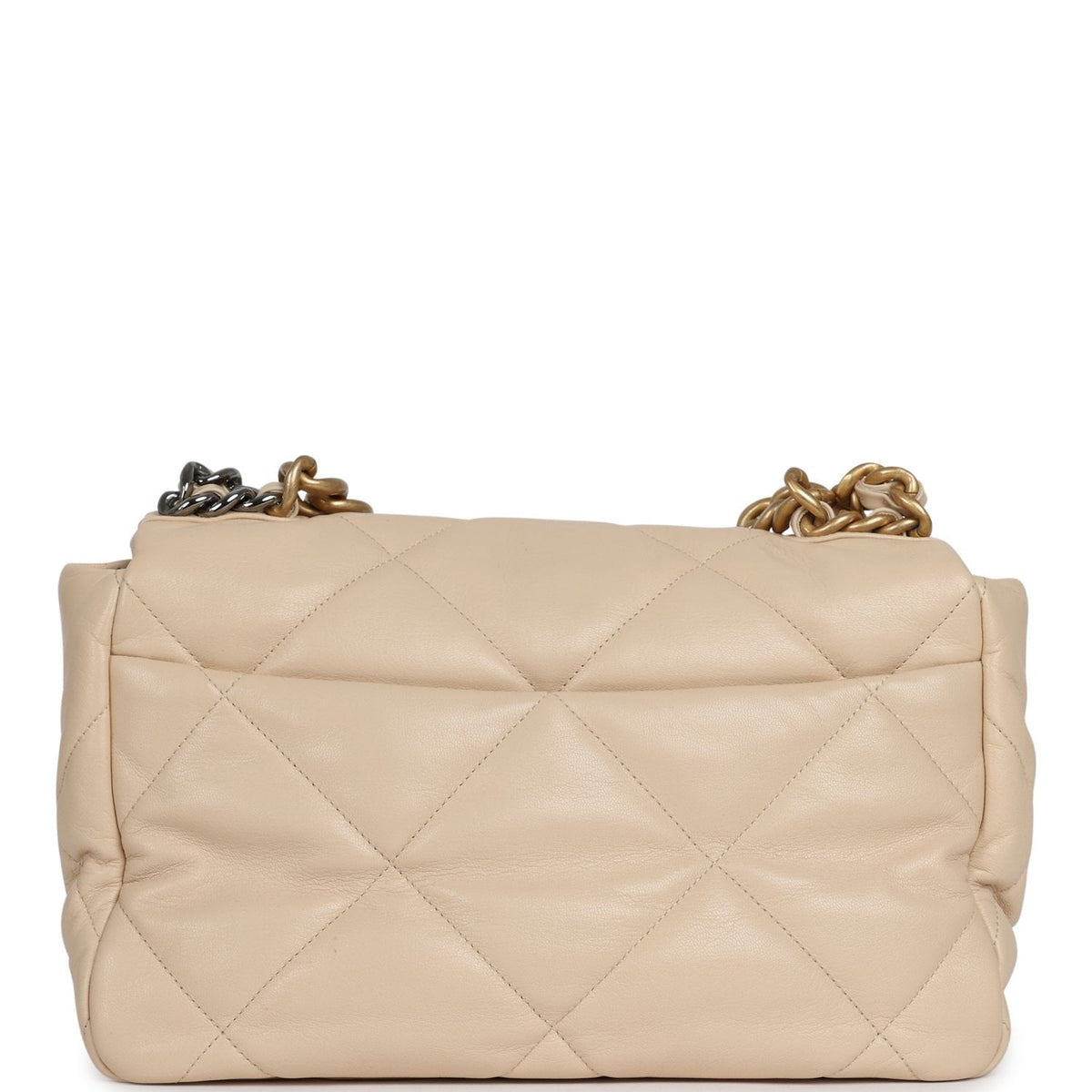 Pre-owned Chanel Large 19 Flap Bag Beige Shiny Lambskin Mixed Metal Hardware