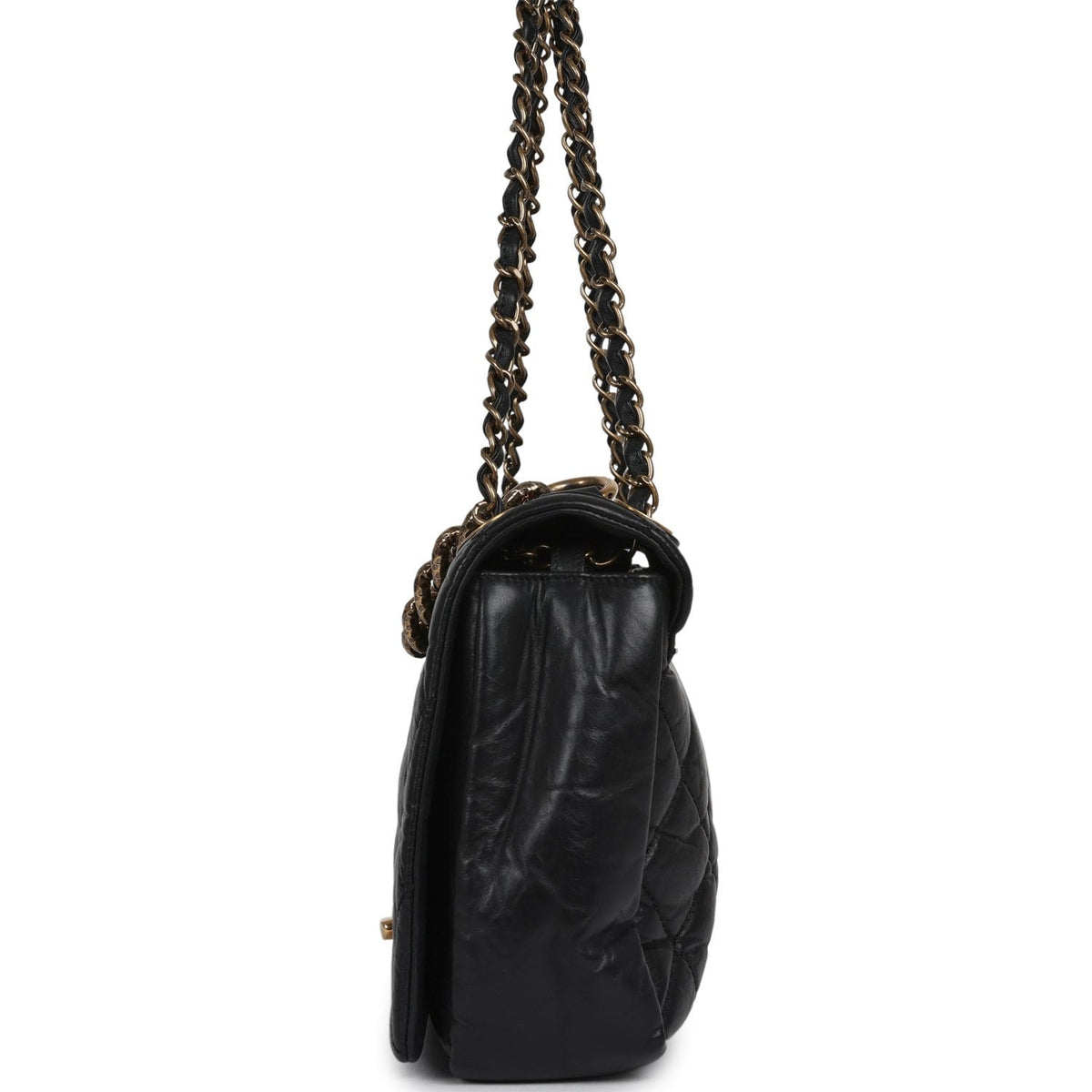 Pre-owned Chanel Medium "Paris-Bombay" Pondicherry Flap Bag Black Aged Calfskin Antique Gold Hardware
