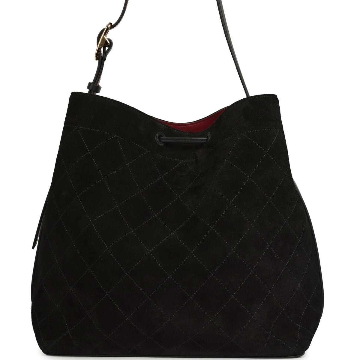 Chanel Large "CC Loop" Drawstring Bucket Bag with Leather Strap Black Suede Gold Hardware