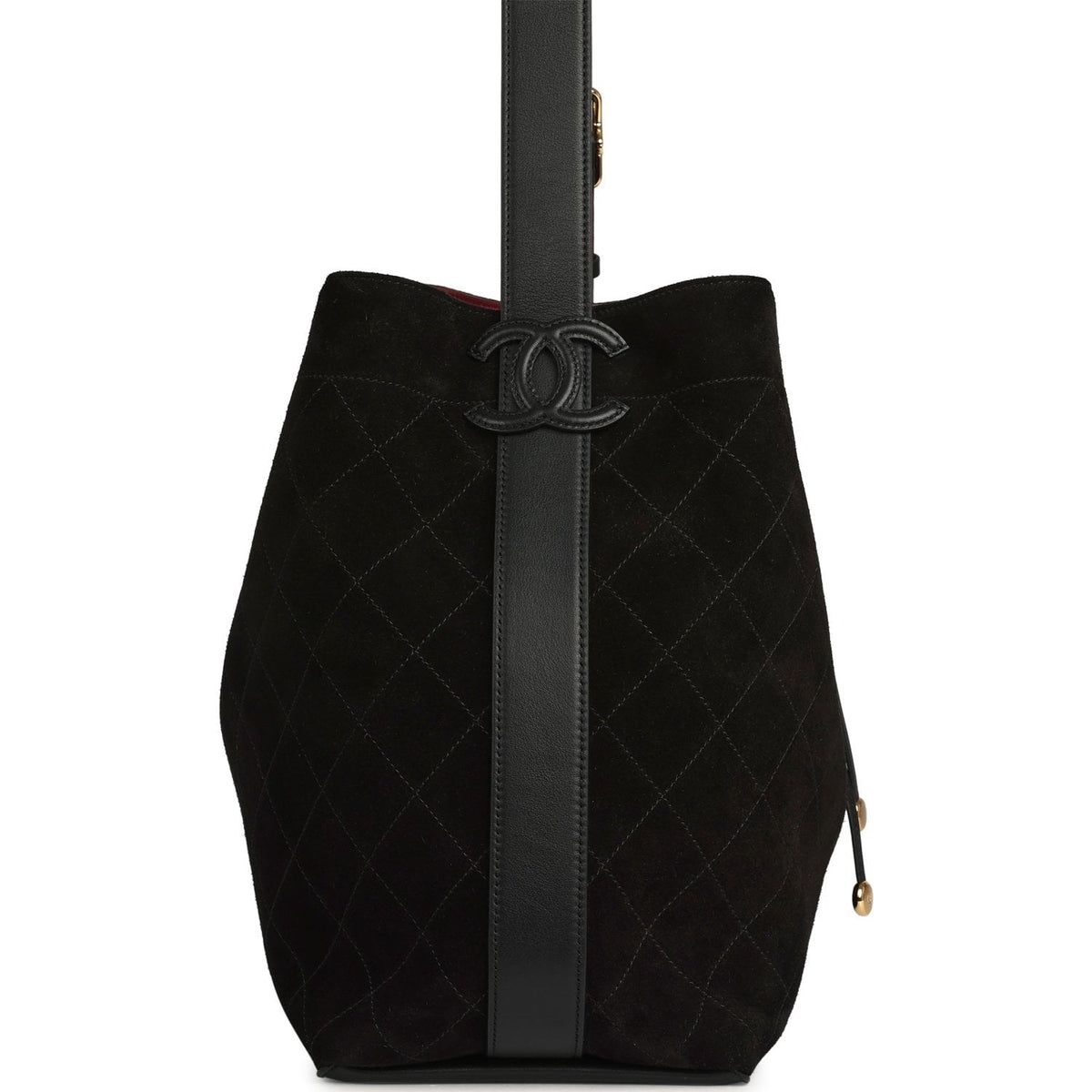 Chanel Large "CC Loop" Drawstring Bucket Bag with Leather Strap Black Suede Gold Hardware