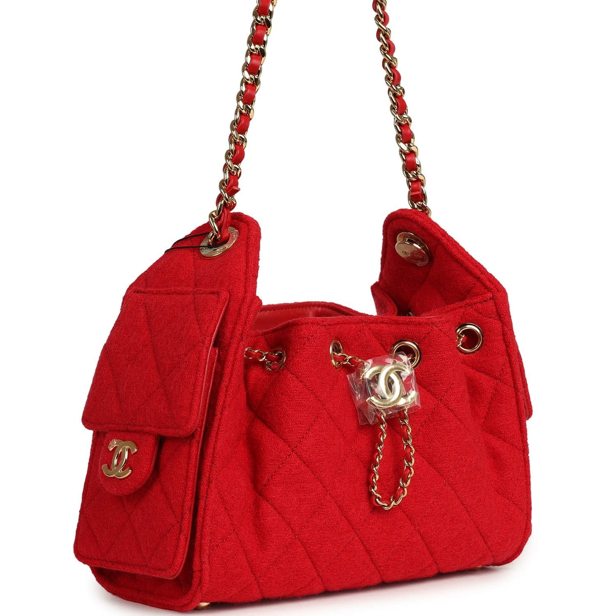 Chanel Mini 25 Hobo Bag Red Wool Felt Gold Hardware