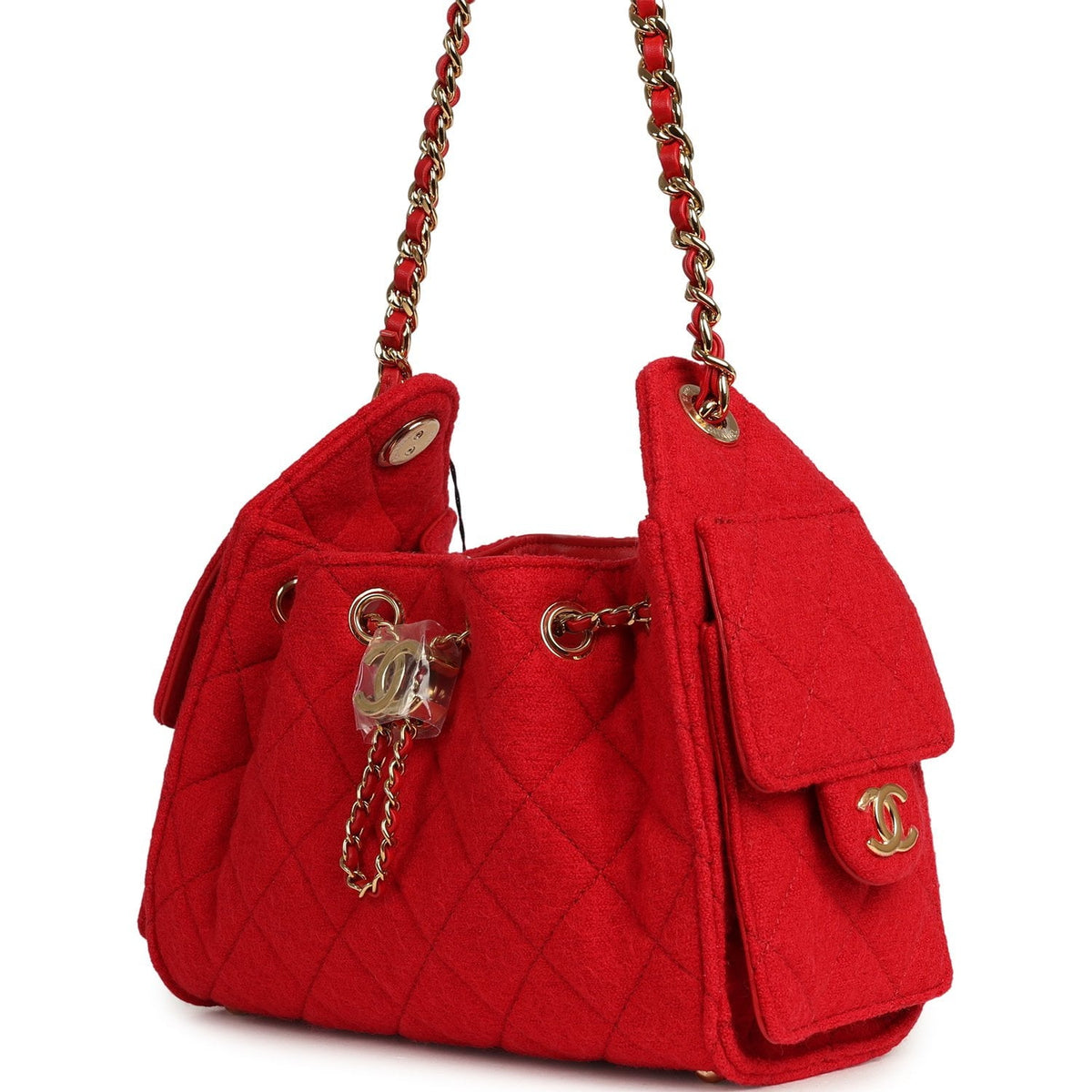 Chanel Mini 25 Hobo Bag Red Wool Felt Gold Hardware
