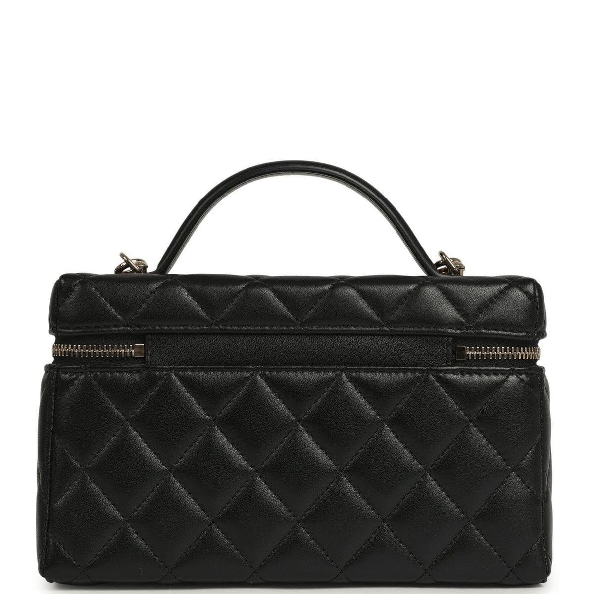Chanel Top Handle Long Vanity Case with Chain Black Lambskin Light Gold Hardware