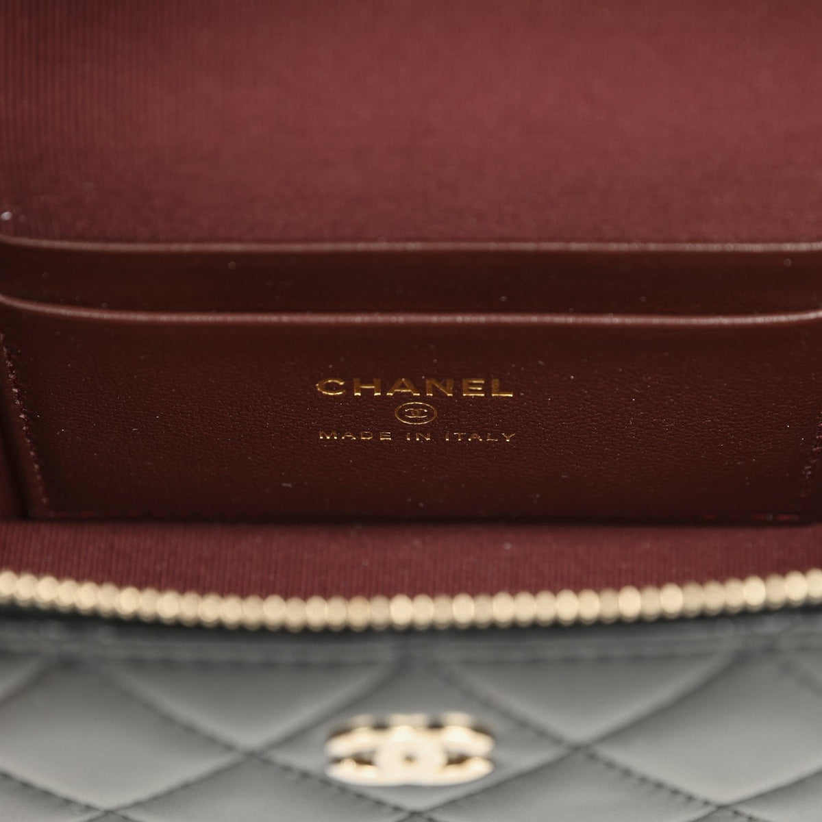 Chanel Top Handle Long Vanity Case with Chain Black Lambskin Light Gold Hardware