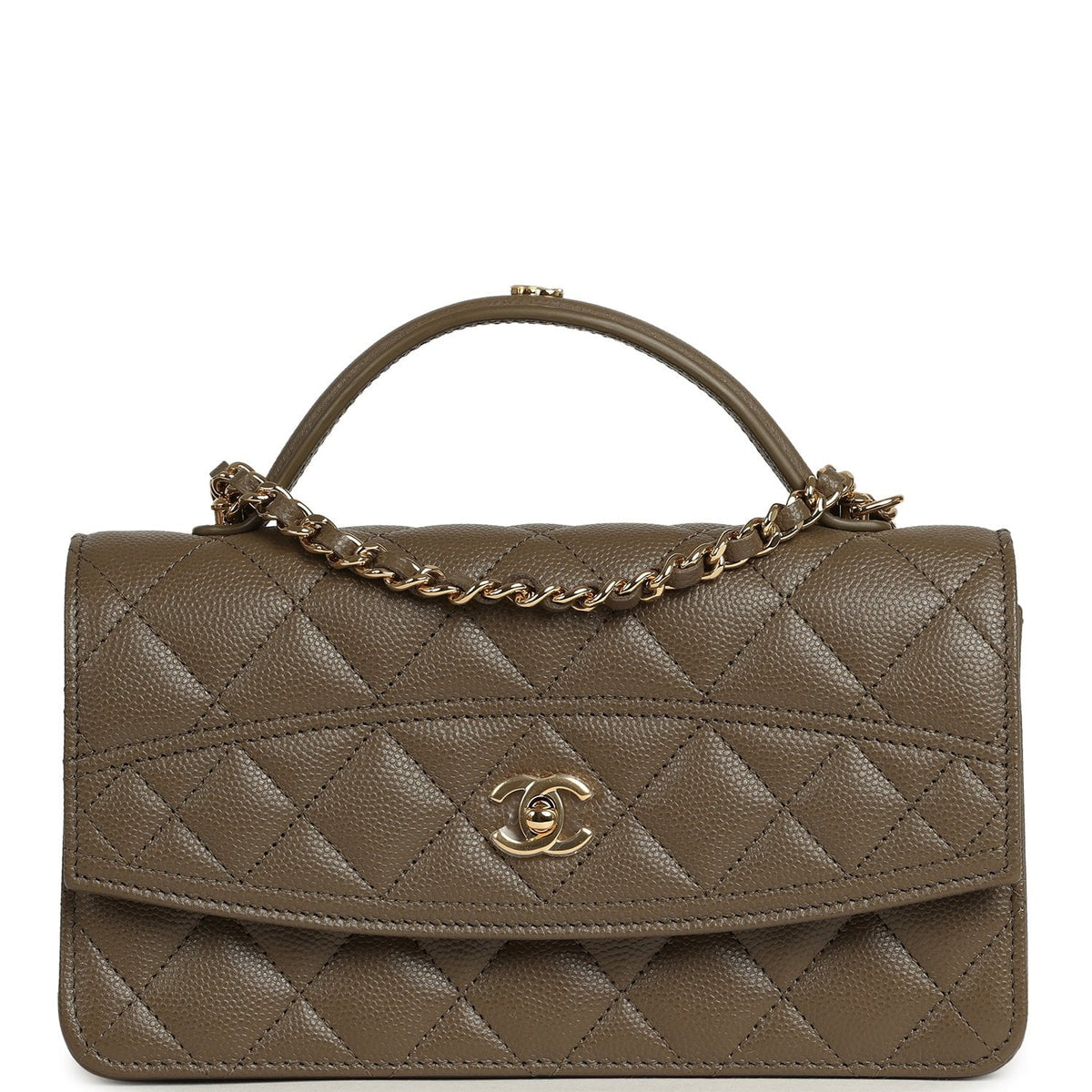 Chanel Trendy Top Handle Clutch with Chain Dark Khaki Caviar Gold Hardware