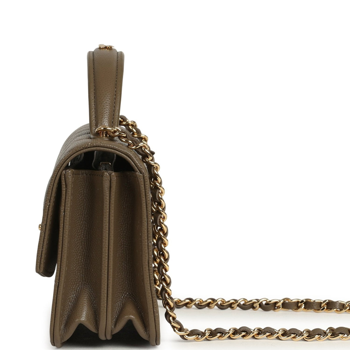 Chanel Trendy Top Handle Clutch with Chain Dark Khaki Caviar Gold Hardware