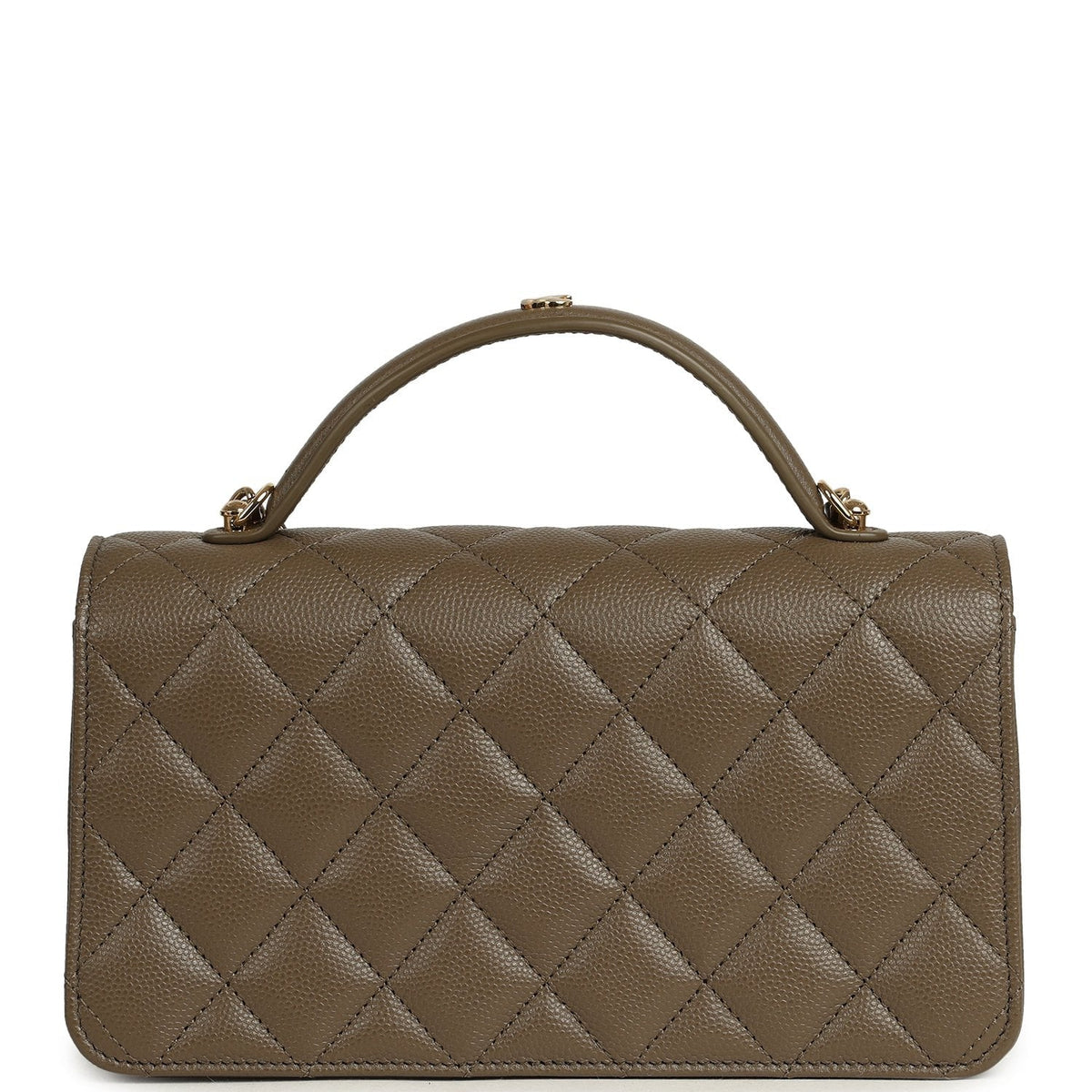 Chanel Trendy Top Handle Clutch with Chain Dark Khaki Caviar Gold Hardware