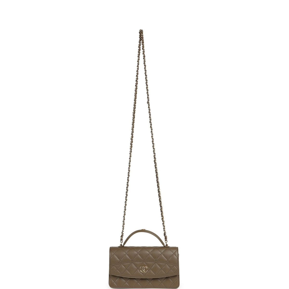 Chanel Trendy Top Handle Clutch with Chain Dark Khaki Caviar Gold Hardware