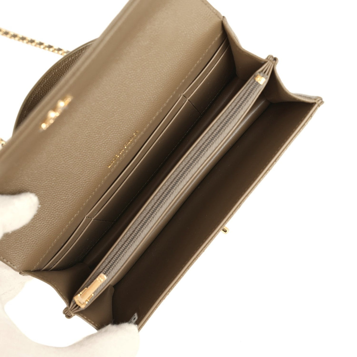 Chanel Trendy Top Handle Clutch with Chain Dark Khaki Caviar Gold Hardware
