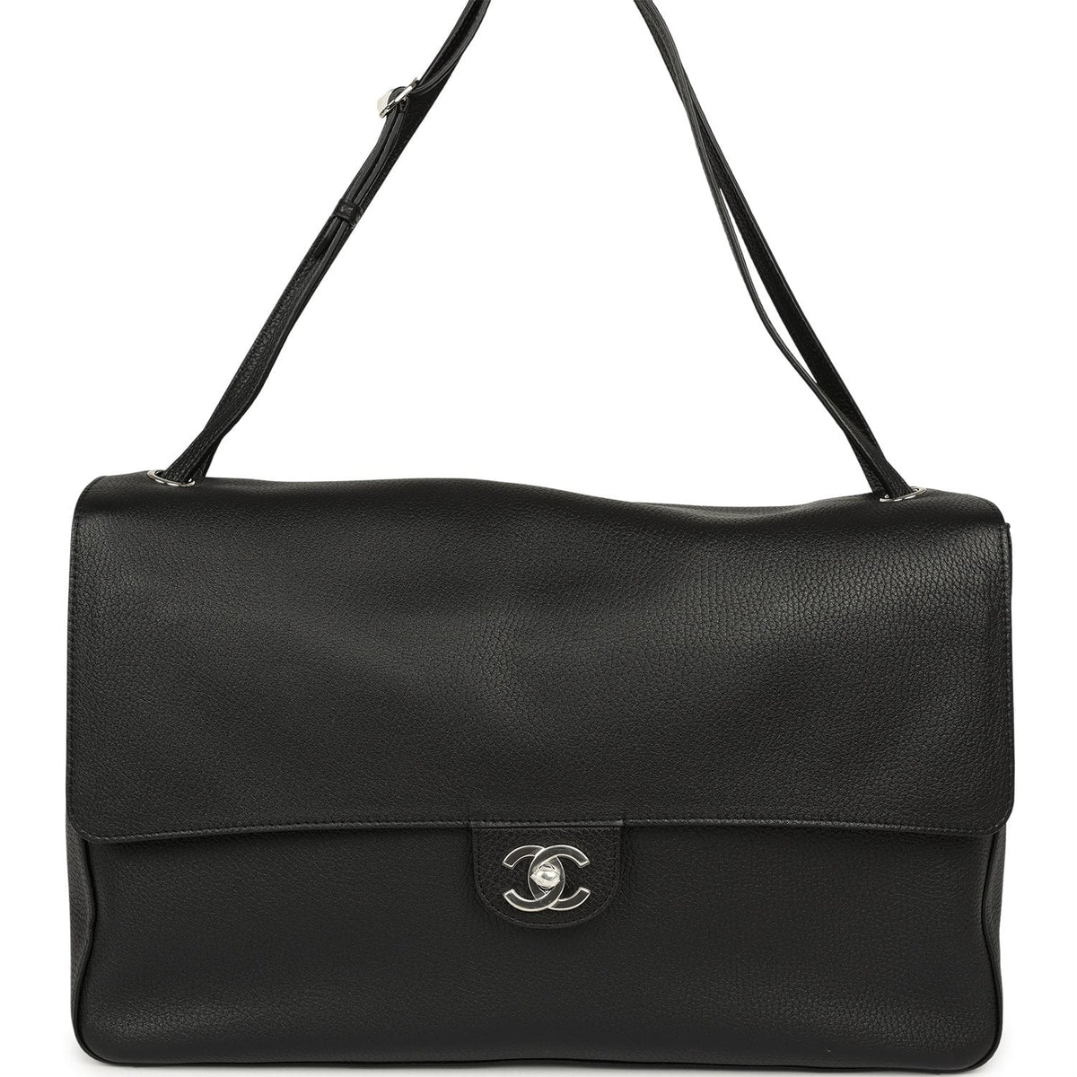 Chanel Maxi "Souplissimo" Large Flap Bag Black Grained Calfskin Silver Hardware