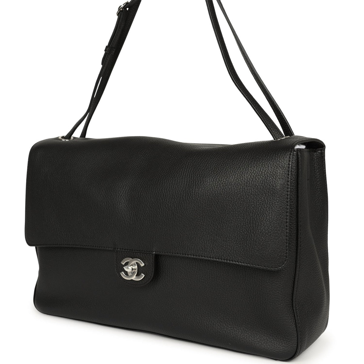 Chanel Maxi "Souplissimo" Large Flap Bag Black Grained Calfskin Silver Hardware