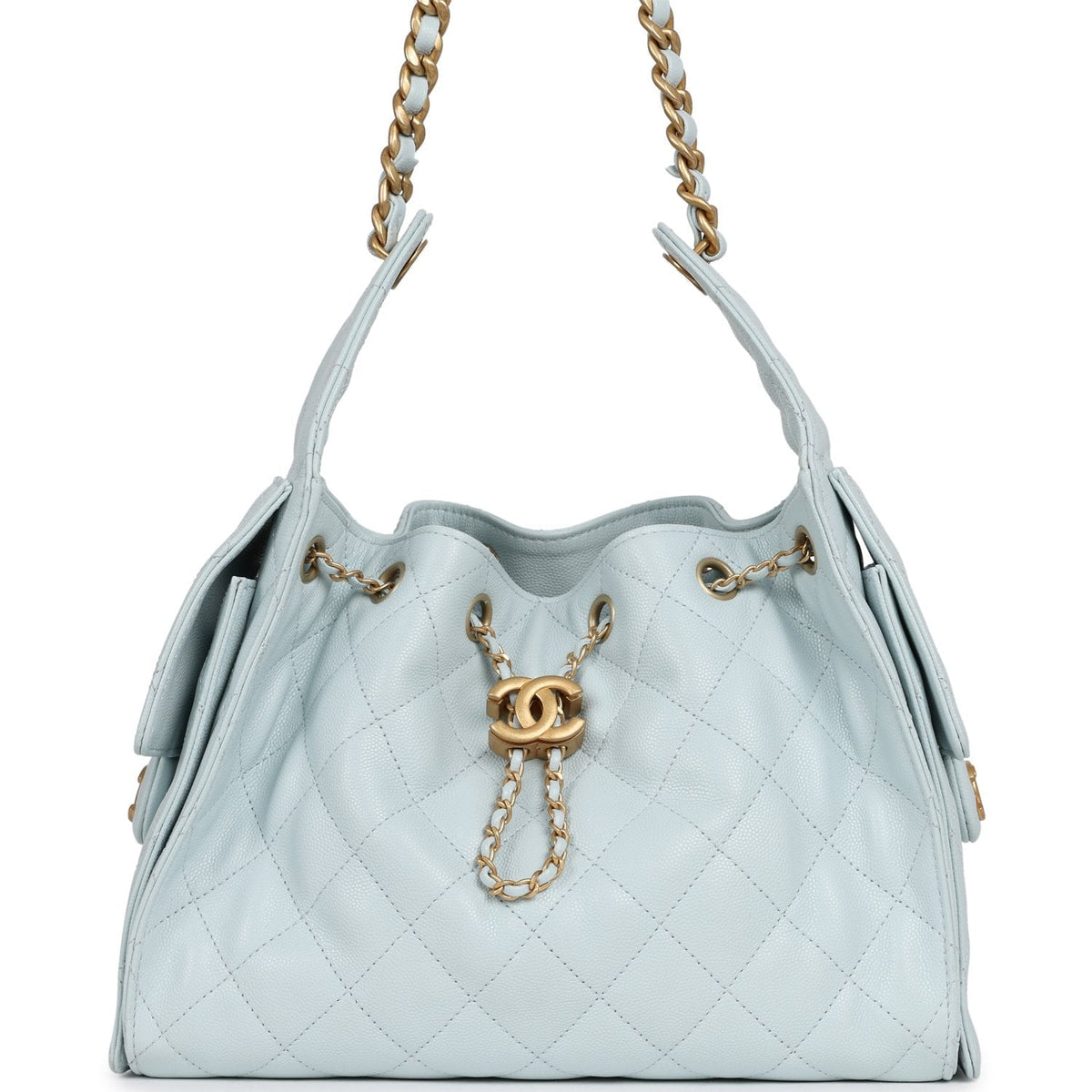 Pre-owned Chanel Small 25 Hobo Bag Light Blue Caviar Antique Gold Hardware