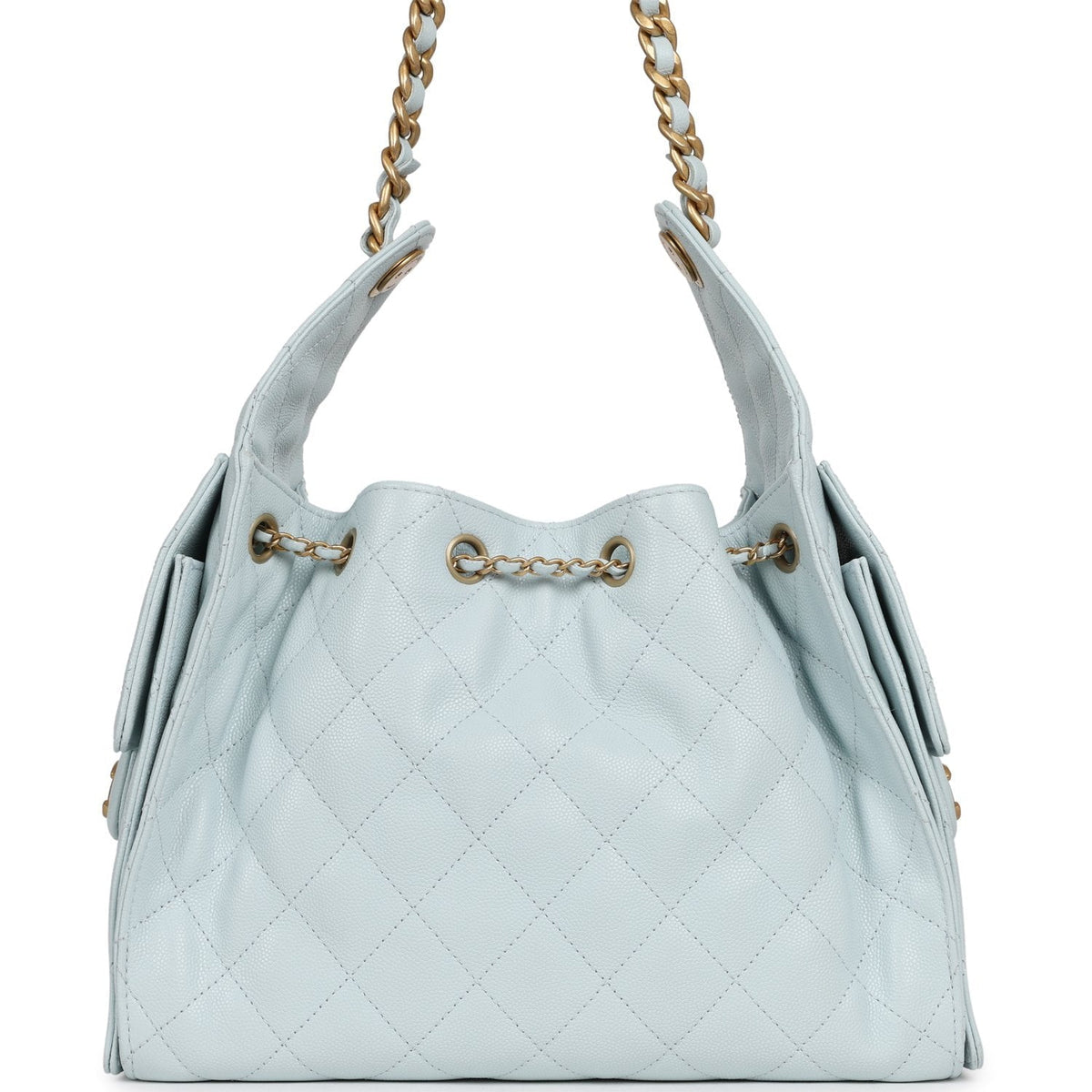 Pre-owned Chanel Small 25 Hobo Bag Light Blue Caviar Antique Gold Hardware