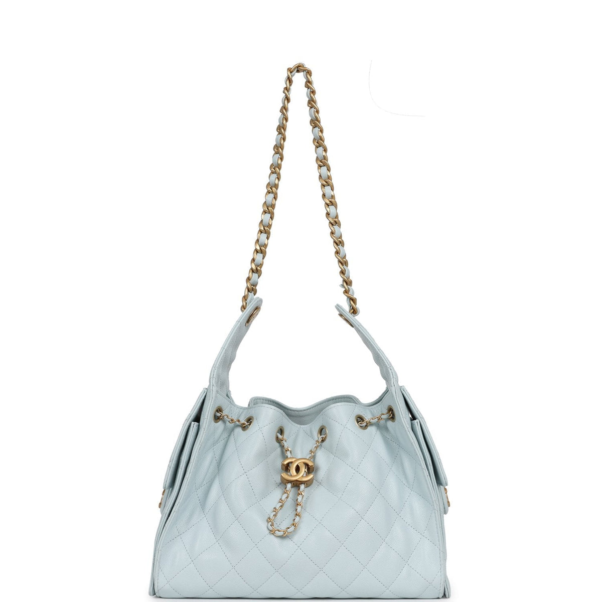 Pre-owned Chanel Small 25 Hobo Bag Light Blue Caviar Antique Gold Hardware