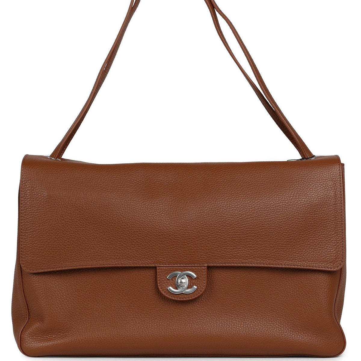 Chanel Maxi "Souplissimo" Large Flap Bag Camel Grained Calfskin Silver Hardware
