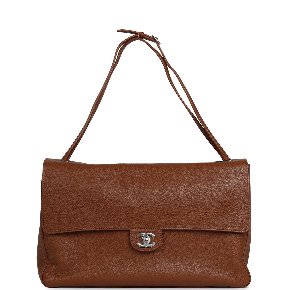 Chanel Maxi "Souplissimo" Large Flap Bag Camel Grained Calfskin Silver Hardware