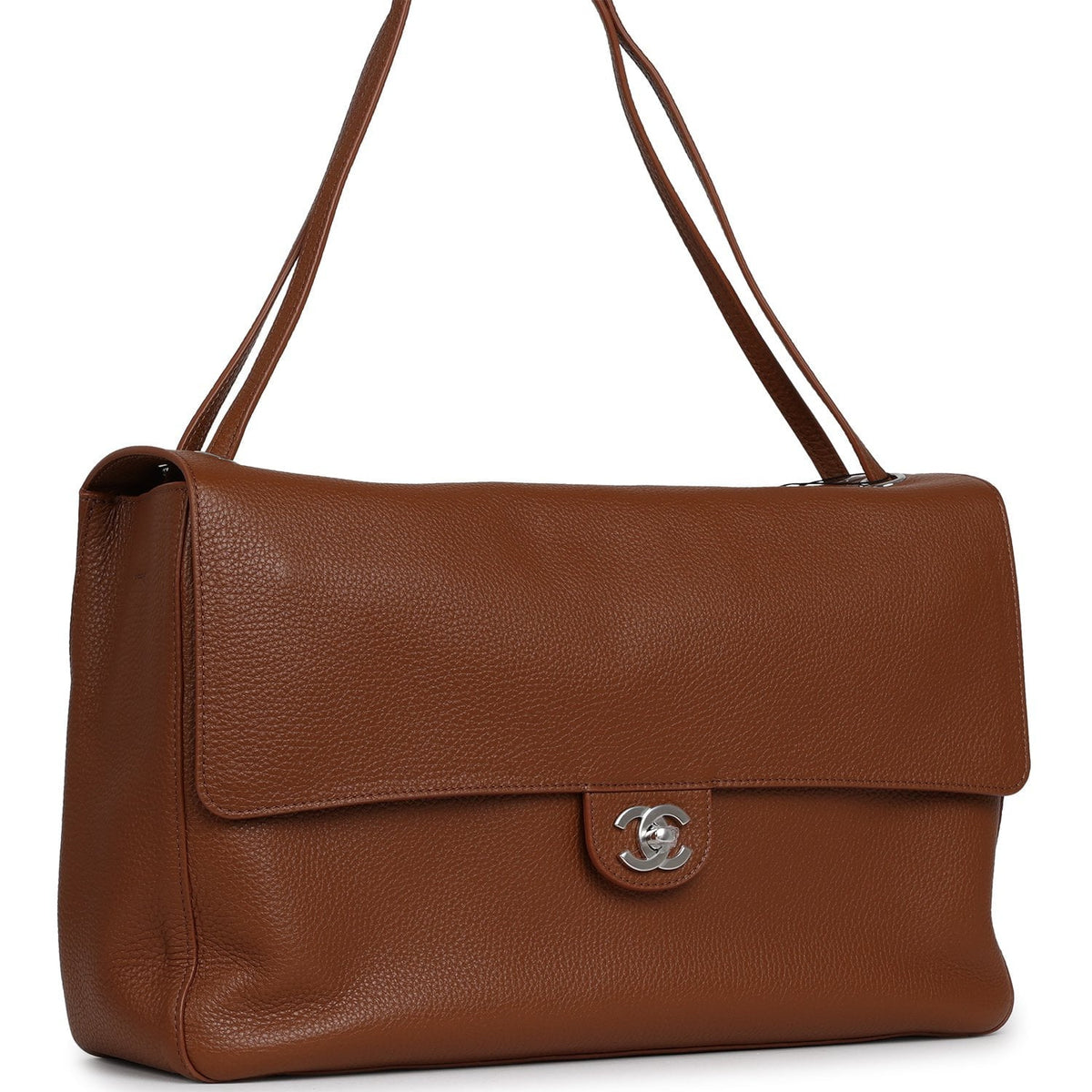 Chanel Maxi "Souplissimo" Large Flap Bag Camel Grained Calfskin Silver Hardware