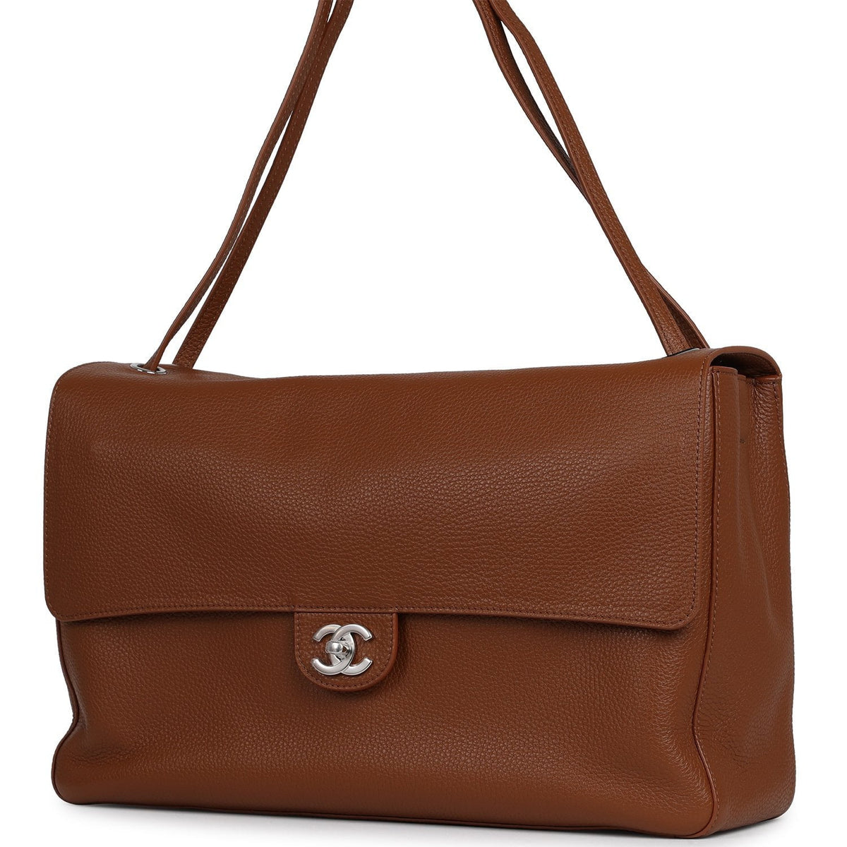 Chanel Maxi "Souplissimo" Large Flap Bag Camel Grained Calfskin Silver Hardware