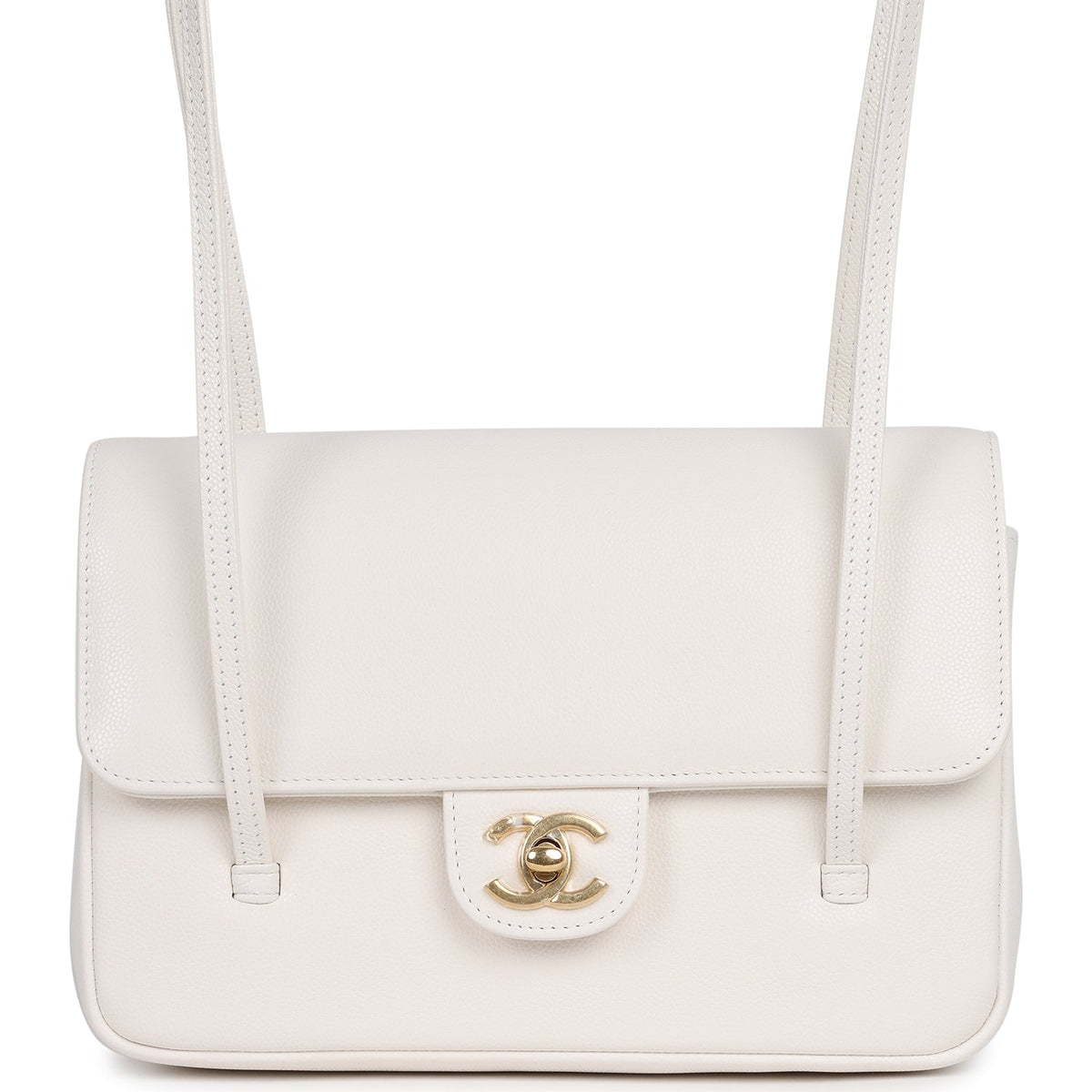 Chanel Small Preppy Coco Flap Bag White Shiny Caviar Brushed Gold Hardware