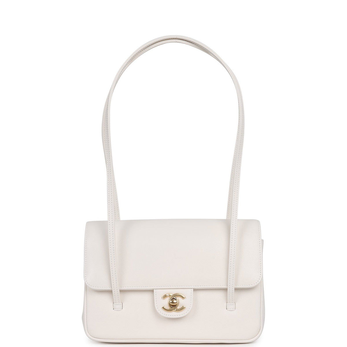 Chanel Small Preppy Coco Flap Bag White Shiny Caviar Brushed Gold Hardware