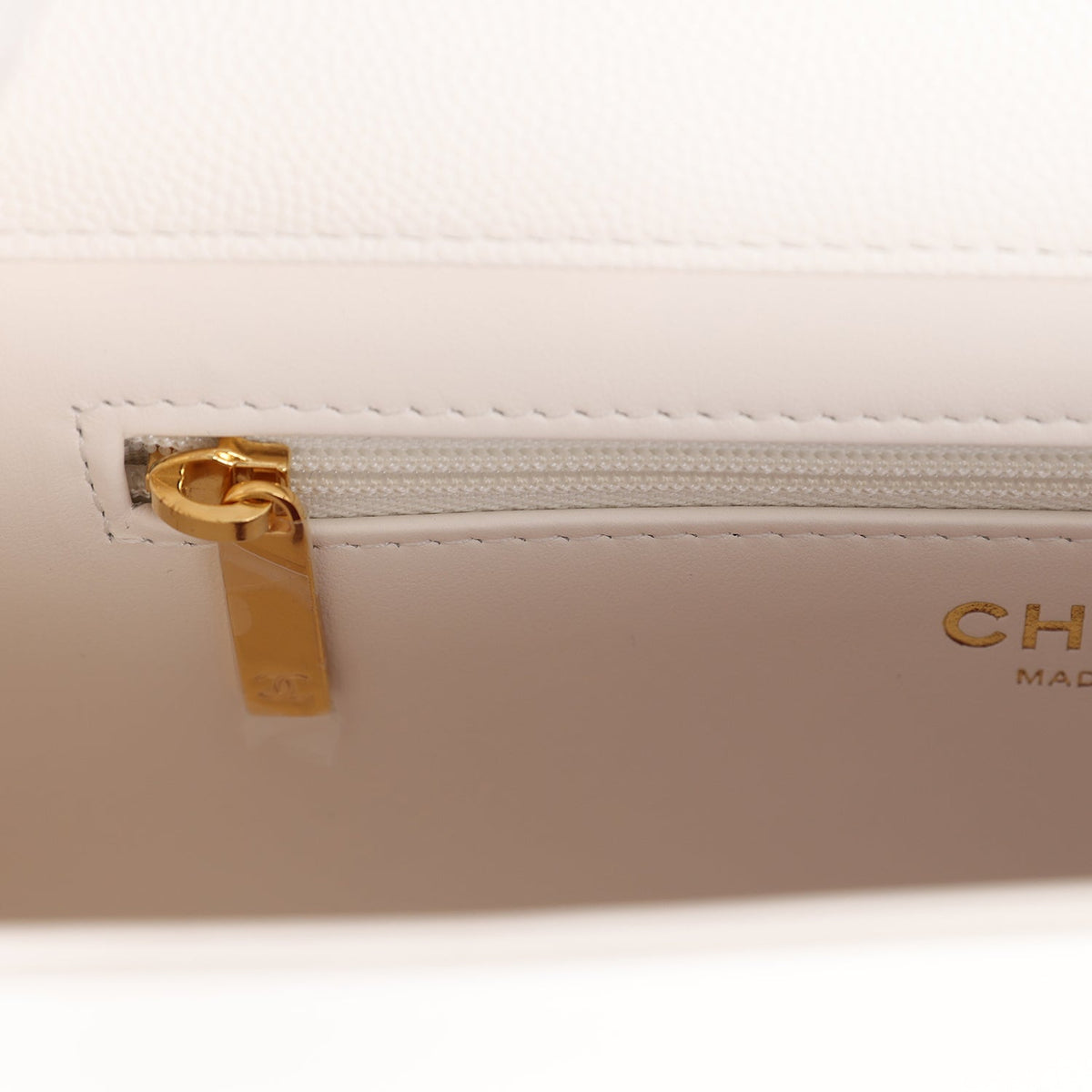 Chanel Small Preppy Coco Flap Bag White Shiny Caviar Brushed Gold Hardware