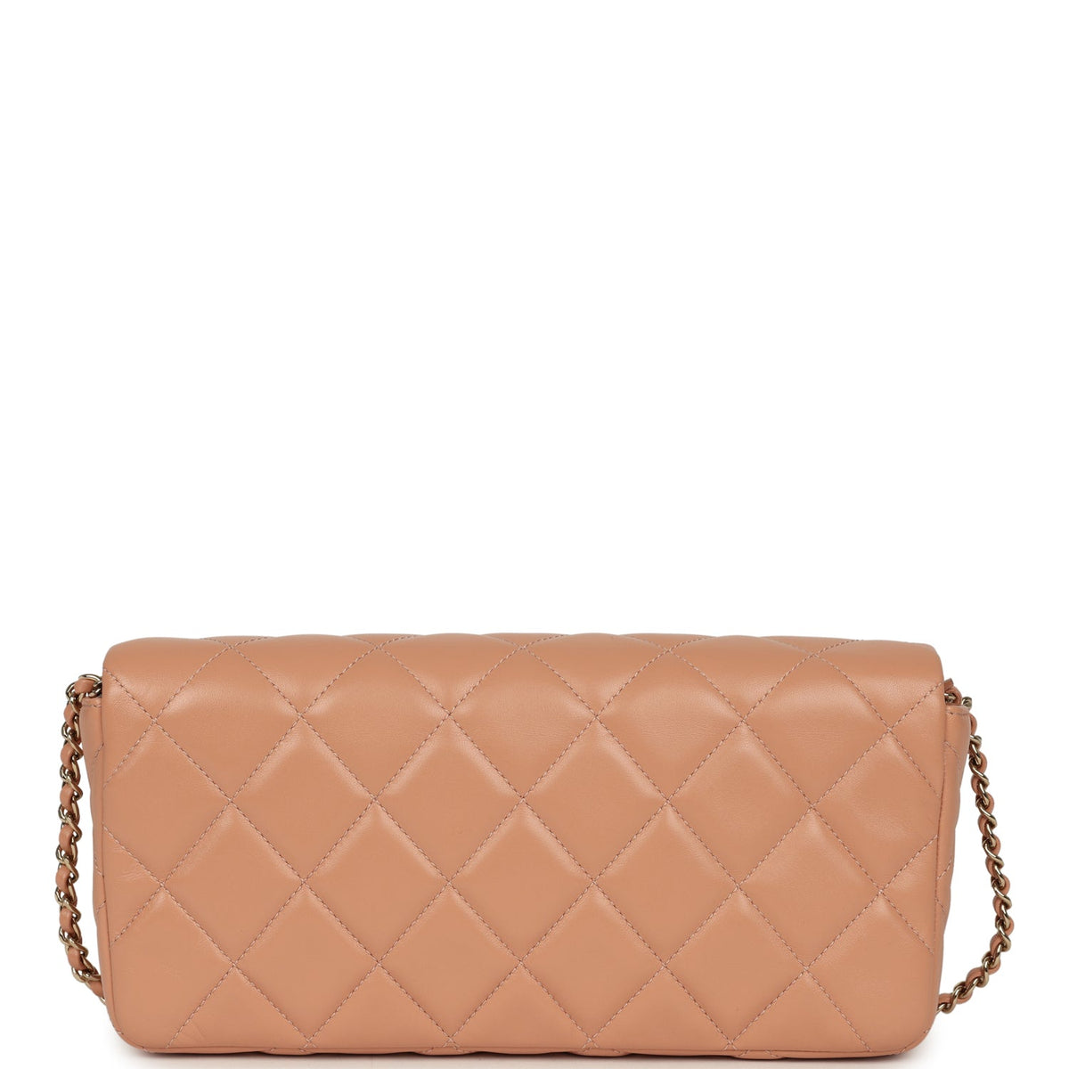 Chanel East West CC Pearl Clutch with Chain Beige Shiny Lambskin Gold Hardware