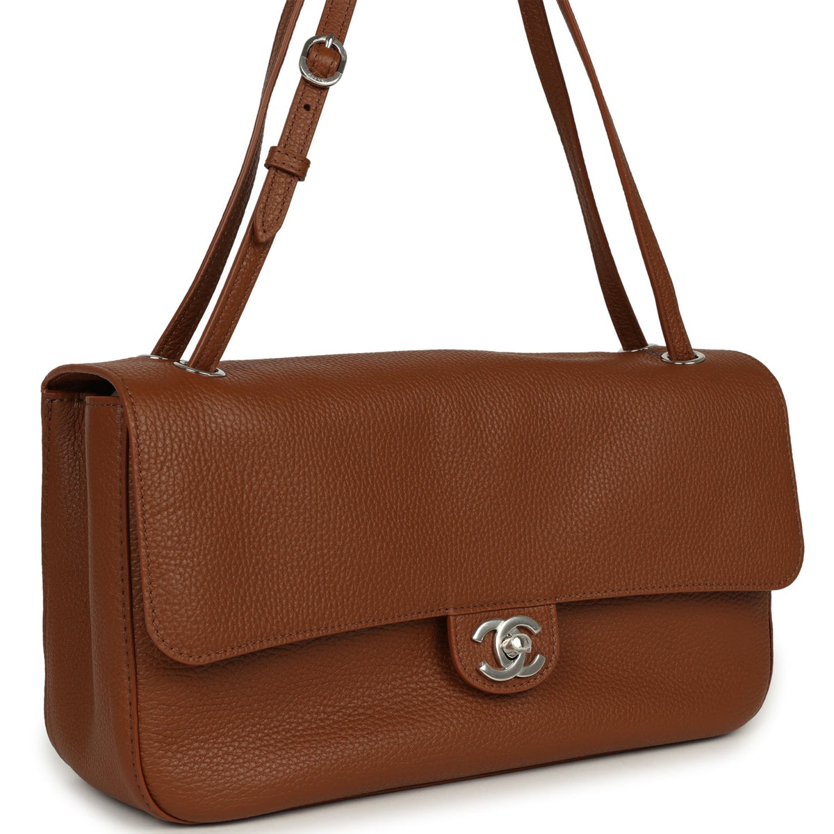 Chanel Maxi "Souplissimo" Small Flap Bag Camel Grained Calfskin Silver Hardware