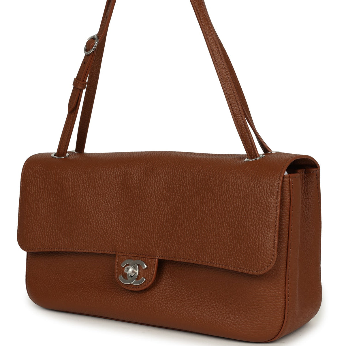 Chanel Maxi "Souplissimo" Small Flap Bag Camel Grained Calfskin Silver Hardware