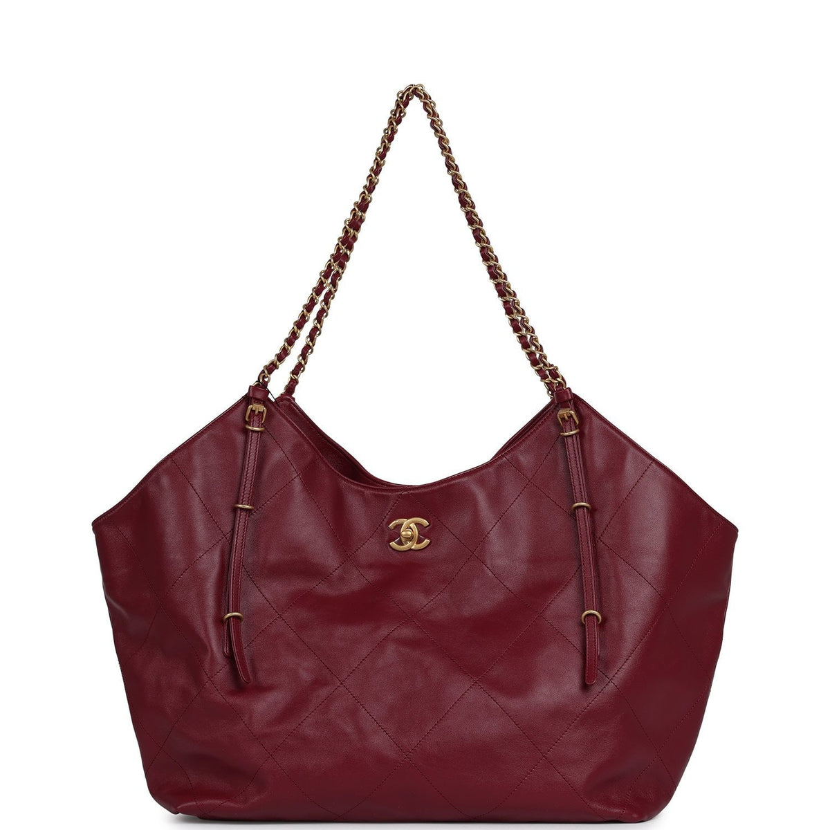 Chanel Maxi Coco Shopping Bag Burgundy Shiny Calfskin Antique Gold Hardware